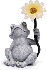 basen Solar Frog Garden Statue with Sunflower Light, Outdoor Solar Frog Figurine Decor for Yard Lawn Patio, Resin Frog Sculpture with LED Solar Lantern for Garden Landscape Ornament