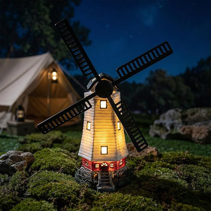Solar Windmill Light Outdoor, Waterproof Garden Decoration with Auto Dusk to Dawn Sensor, Solar Powered Lantern for Yard, Patio, Park, Villa, and Residential Areas (White)