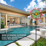 Jellyfish Wind Spinners - 39" Ocean-Themed Metal Wind Sculptures Garden Stake Art, 13.5” Windmill Yard Kinetic, Outdoor Decor for Patio & Lawn - Metal Beach Sculpture with Jellyfish Design