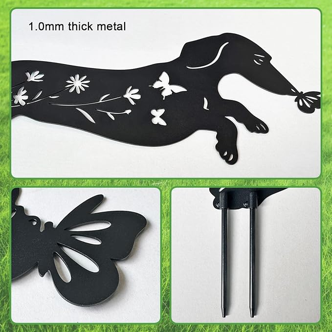 Set of 2 Metal Dog Garden Statues for Outside, Dachshund Metal Garden Decor for Outdoor,Yard,Lawn,Garden Stakes