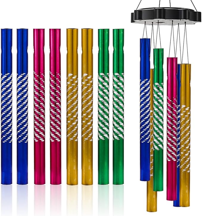 50 Pcs Colorful Aluminium Wind Chime Tubes Craft Windchime Tubes DIY Hanging Wind Chime Set Small Windchime Metal Tube with 20 Strips Threads for Garden Outdoor