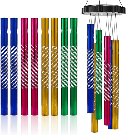 50 Pcs Colorful Aluminium Wind Chime Tubes Craft Windchime Tubes DIY Hanging Wind Chime Set Small Windchime Metal Tube with 20 Strips Threads for Garden Outdoor
