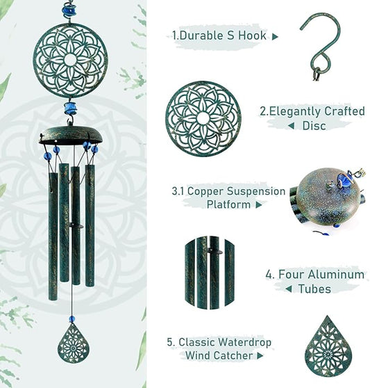 Wind Chimes for Outside Zen Atmosphere Wind Chime Windchime Outdoors for Outdoor Garden Patio Decor with Mandala Design Windchime Gifts for Mother Grandma Sisters(8 Petal)