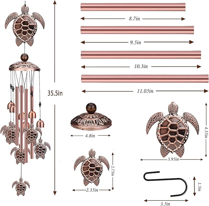 Choha Sea Turtle Wind Chimes for Outside, Metal Windchimes Outdoors Clearance, Memorial Wind chime with S Hook for Patio Garden Decor，Unique Gift for Mom Grandma