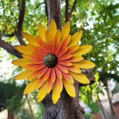 Metal Flower Wall Art Decor 12 in Iron Beautiful Floral Sculpture Hanging Wall Statue for Home Garden Patio (Color : Orange)