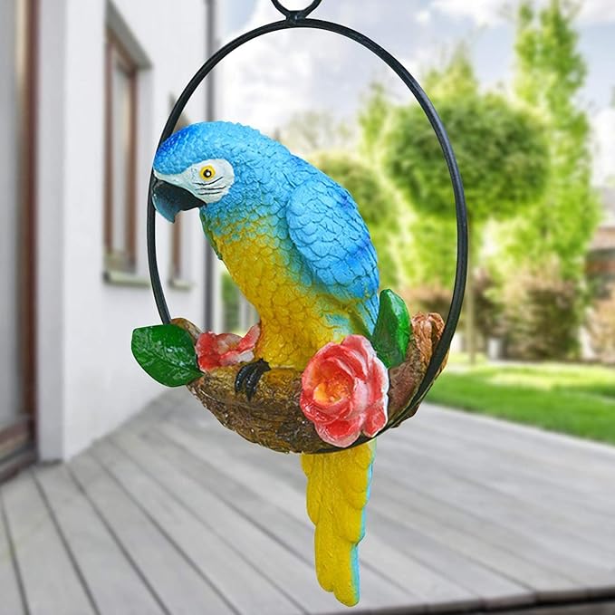 Parrot Decoration | Garden Sculpture Wall Decorations | Innovative Iron Ring Hanging Bird Statue-C