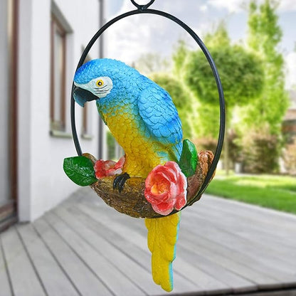 Parrot Decoration | Garden Sculpture Wall Decorations | Innovative Iron Ring Hanging Bird Statue-C