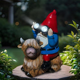 Solar Highland Cow Gnome Garden Statue Outdoor Decor, Funny Solar Light Christmas Decoration for Balcony Garden Patio Yard Lawn, Birthday Gift for Women, Men, Mom, Grandma, Unique Thanksgiving Gifts