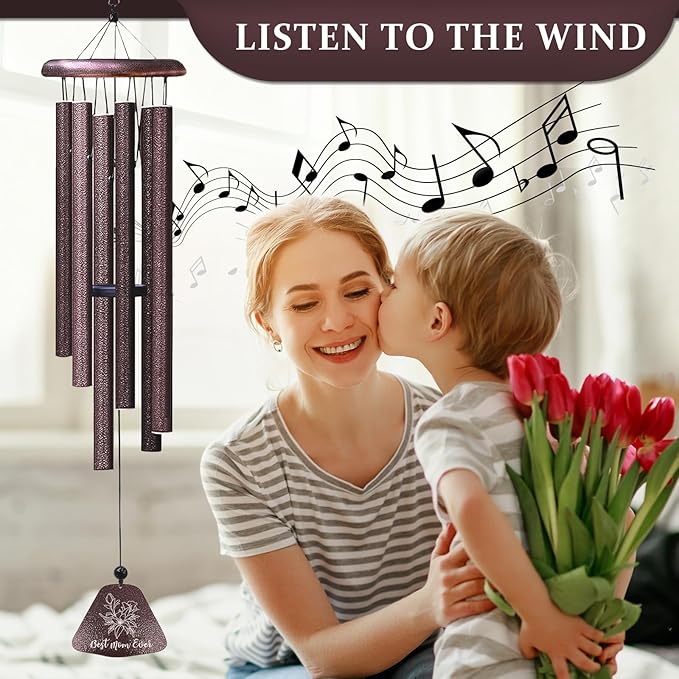 Mothers Day Wind Chimes Gifts for Mom, Best Mom Ever 32" Wind Chime, Mother Birthday Gift Ideas from Daughter Son, Funny Mama Windchimes, Christmas Valentines Mothers Day Presents for Mama