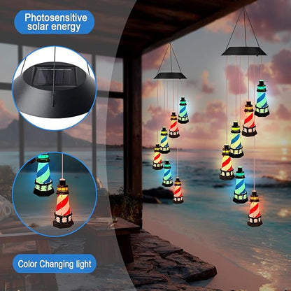 Solar Lighthouse Wind Chimes,YY Gardenia Hanging Lights Outdoor Garden Decoration,Lighthouse Gifts for Women,Yard,Outside,Porch,Patio