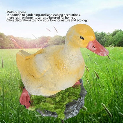 Duck Statue, Resin Goose Statue Front Porch Garden Decor for Outside Imitation Wood Carving Funny Animal Garden Statue Duck Sculpture Art Decor for Porch Patio(Yellow)