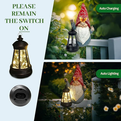HONGLAND Gnomes Figurines Fence Hugger Solar Fence Lights Outdoor Hanging Decor Porch Tree Decorations Yard Ornaments Funny Gifts for Mom Women