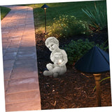 Resin Solar Sculpture with Jar Decor Outdoor Figurine Solar Powered Ornament for Flowerbed Statue for Parties and Lawn Decor