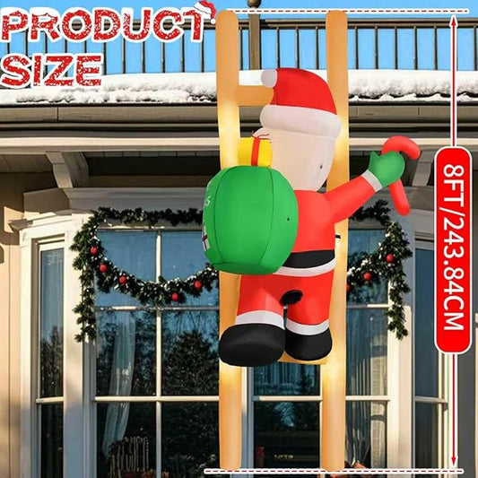 8FT Hanging Christmas Inflatable Santa 8FT Santa Claus Climbing Ladder Inflatables Christmas Outdoor Decoration Xmas Santa Blow Up Decor with Built-in 9 LEDs for Yard Garden Lawn(with Storage Bag)