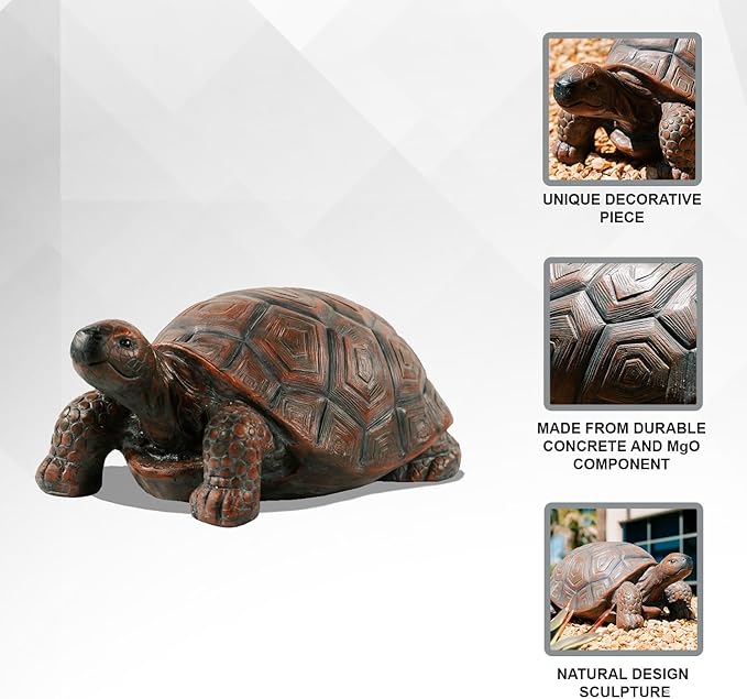 XBrand 21.3" L Brown and Black Concrete/MgO Walking Turtle Statue, Indoor or Outdoor Décor, Garden Décor, Turtle Statuary