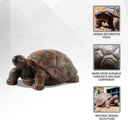 XBrand 21.3" L Brown and Black Concrete/MgO Walking Turtle Statue, Indoor or Outdoor Décor, Garden Décor, Turtle Statuary