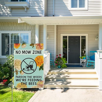 Perfectinsoy No Mow May Zone Sign, Pardon the Weeds We're Feeding the Bees Funny Garden Flag, Pollinator Friendly Yard Banner, Bee Lover Gifts for Gardener, Welcome Yard Farmhouse Spring Outdoor Decor