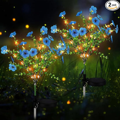 Glooglitter 2 Pack Solar Stake Lights Outdoor Decor Waterproof Mums Artificial Flowers Solar Lights for Outdoor Garden Yard Pathway Decor (Blue,Violet)
