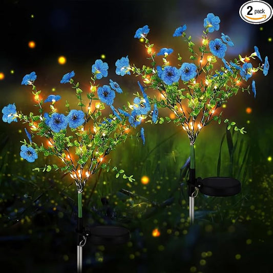 Glooglitter 2 Pack Solar Stake Lights Outdoor Decor Waterproof Mums Artificial Flowers Solar Lights for Outdoor Garden Yard Pathway Decor (Blue,Violet)