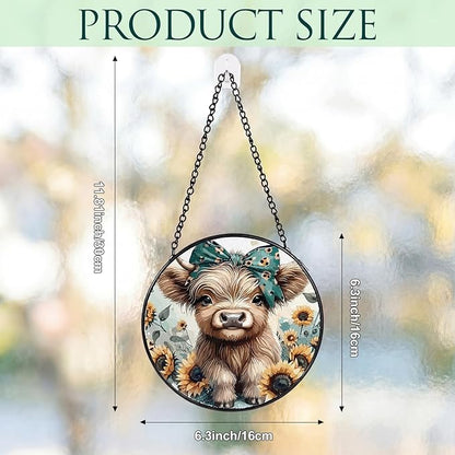 Mifoci 6.3 Inch Stained Glass Window Hanging Highland Cow Suncatchers Indoor Window Gifts for Highland Cow Lovers Room Office Decor Aesthetic