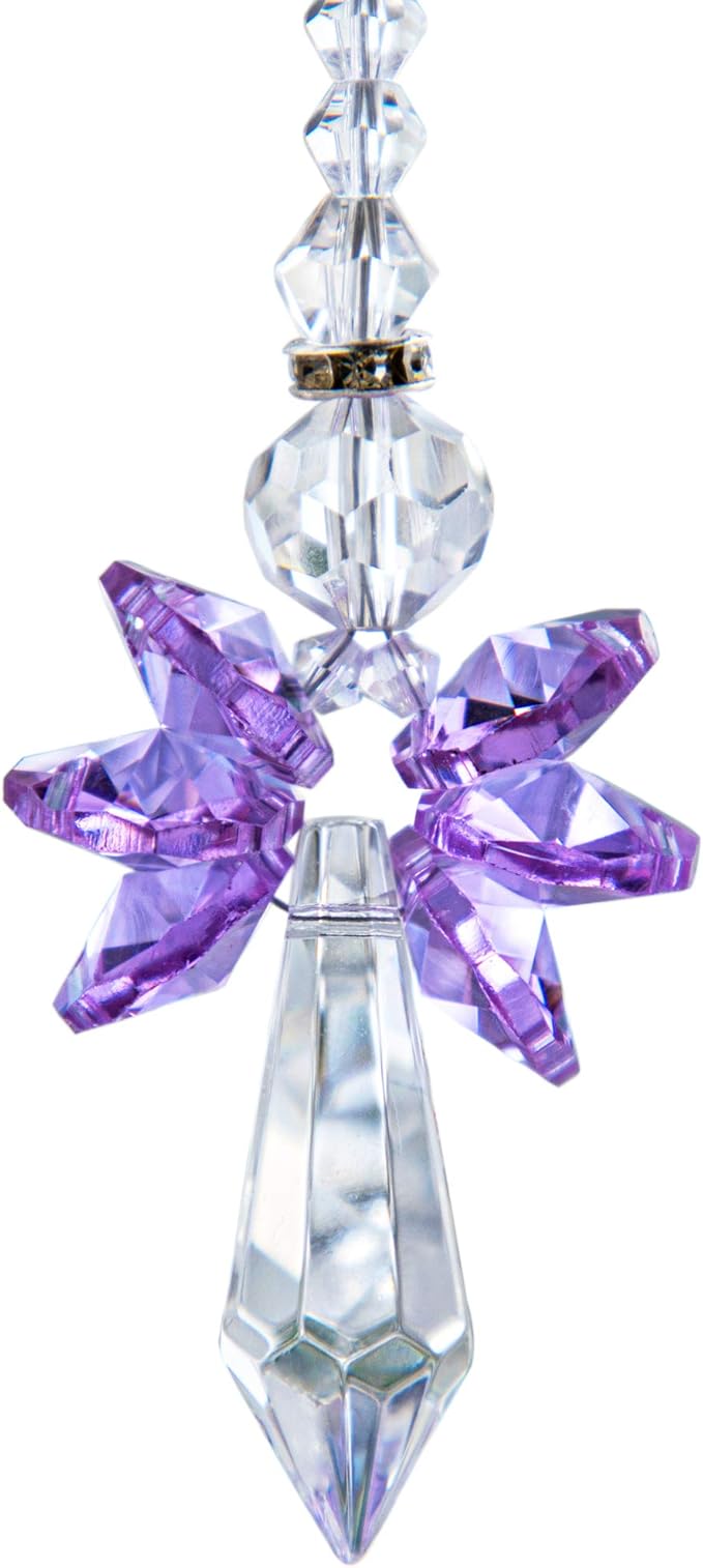 Rainbow Guardian Angel Crystal Suncatcher as Home/Car Decoration & Porch Decor & Hangings Crystal Glass Ornament for Mom (Purple)