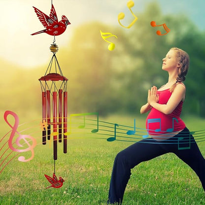 Cardinal Wind Chimes Outdoor Gift Metal Red Bird Wind Chimes for Outside/Indoors, Home, Lawn, Porch, Patio, Garden Decor, Yard Decoration (Fly red Bird)