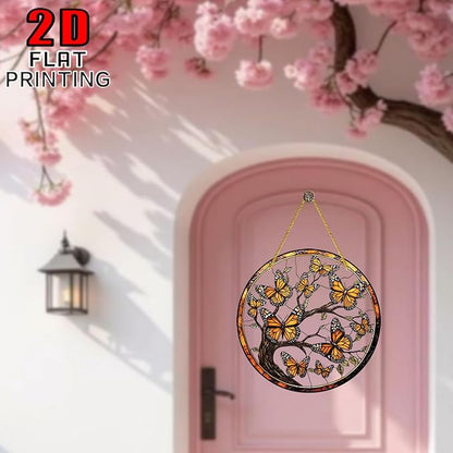 7.87Inch Butterfly Sun Catcher Acrylic Garden Cute Yellow Tree of Life Stained Suncatcher Decor Colorfu Glass for Wall Home, Garden, Housewarming Women Neighbor Decor Gifts for Mom