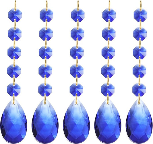 PATIKIL Teardrop Crystal Chandelier Pendants Beads, 5 Pack 135mm Length 38mm Chandelier Prisms Parts Ornaments Hanging Beads for DIY Arts Crafts Decoration, Blue