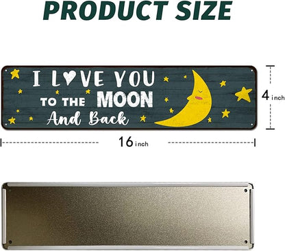 Love Home Wall Decor, Tin Sign Gift for Husband, Wife, Boyfriend, Girlfriend, Weddings, Anniversary, Birthday, Valentine’s day, 4"x16" - I Love You to the Moon And Back