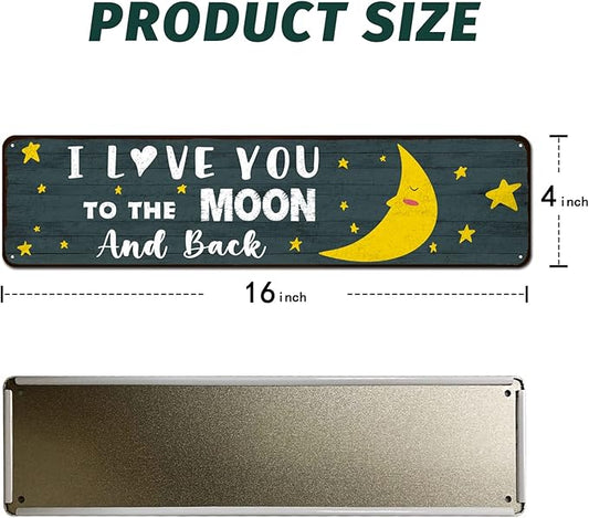 Love Home Wall Decor, Tin Sign Gift for Husband, Wife, Boyfriend, Girlfriend, Weddings, Anniversary, Birthday, Valentine’s day, 4"x16" - I Love You to the Moon And Back