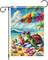 Summer Garden Flag 12x18 Inch Cute Sea Turtle Beach Umbrella Sunglasses Tropical Ocean Design Outdoor Yard Porch Lawn Patio for Seasonal Coastal Home Decor