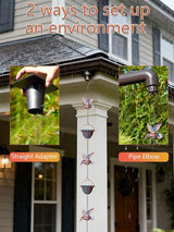 Rain Chains for Gutters, 8.8ft Rain Catcher Chain with 7 Metal Cups & Hummingbird Decor, Adjustable Downspout Replacement for Roof Drainage & Decorative Water Collection（Hummingbird Copper）