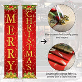 Ivenf Christmas Decorations Outdoor Yard: Red Gold Door Banner Front Porch Sign Set, Hanging Merry Christmas Decorations for Home, Indoor Outdoor Xmas Decor Wall Front Door Yard Garage