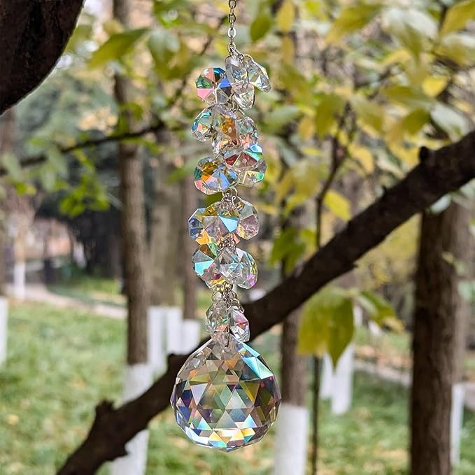 suncatchers Crystals for Windows, 40mm auraro Suncatcher Balls with AB Chandelier Beads Silver Chain, Hanging Crystals for Windows, Ceiling,Wedding, Party,MOM Daughter Gift(2 pcs)