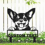 Custom Chihuahua Garden Stake Dog Outdoor Decor Yard Sign, Personalized Chihuahua Dogs Metal Garden Signs Decorative Plaque, Customized Dog Silhouette Welcome Sign for Lawn Patio Pathway