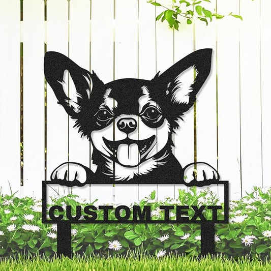 Custom Chihuahua Garden Stake Dog Outdoor Decor Yard Sign, Personalized Chihuahua Dogs Metal Garden Signs Decorative Plaque, Customized Dog Silhouette Welcome Sign for Lawn Patio Pathway