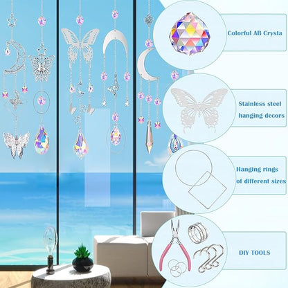 Lyukii 300 Pcs DIY Suncatchers Making Kits Craft for Adults Crystal Suncatchers for Window Hanging Sun Catcher with Chain Rainbow Maker Crystal Prisms Decor for Home Garden Party Wedding Ornament