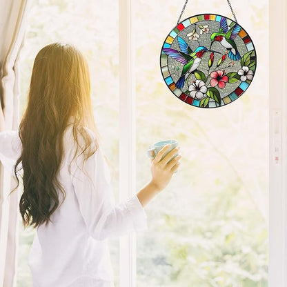 Hummingbird Sun Catcher Stained Glass Window Hanging Hummingbird Decor Gifts Bird Suncatcher for Window Decor Handmade Sun Catcher Decoration for Garden Home Housewarming Gifts