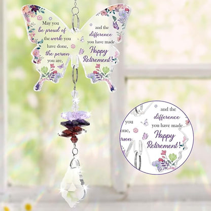 Funnli Retirement Gift for Woman Purple Crystal Window Hangings Decor, 2026 Retired Gifts, Retirement Gifts for Women Friends Coworkers Nurse Boss Employee Butterfly Acrylic Plaque