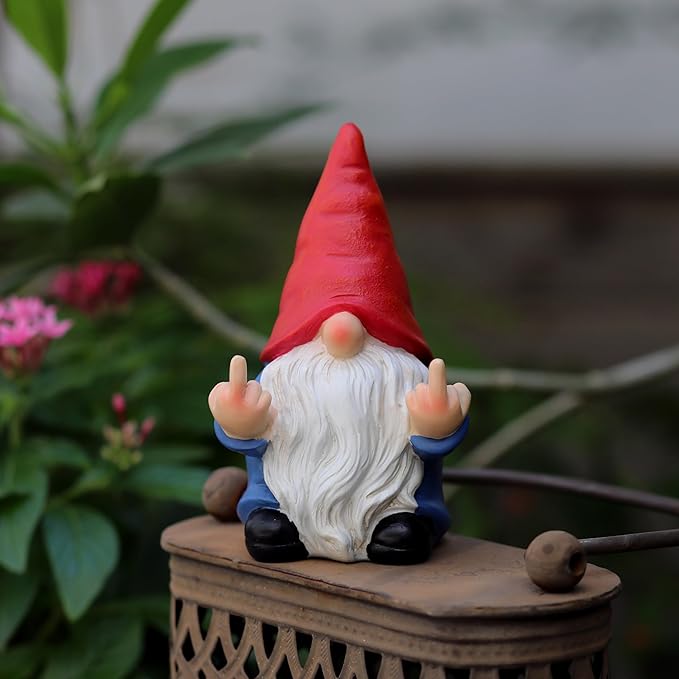 Middle Finger Gnome Mini 5.1in,Double Bird Gnome - Naughty Funny Outdoor Decoration for Yard Patio Lawn Ornament and Home Decor,Fairy Garden