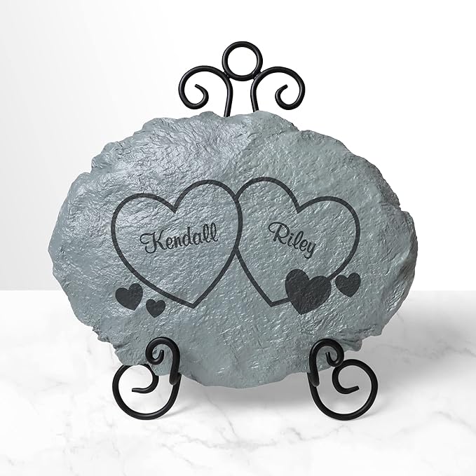 Let's Make Memories Personalized Garden Stone - Two Hearts - Couples Gift - Wedding, Anniversary for Him, for Her - Love & Romance - Garden Décor - Customize with Names