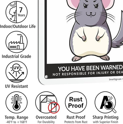 SmartSign Funny Beware Of Chinchillas Warning Sign - 10"x7", 40 mil Laminated Rust-free Aluminum - Metal Signs for Wall Decor, Outdoors, Patio, Gifts, Cafe - Chinchillas Theme, Made in USA