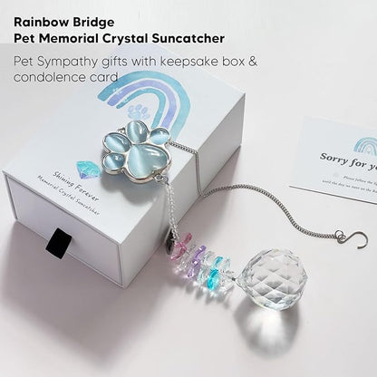 Dog Memorial Gifts for Loss of Dog, Pet Memorial Gifts for Dogs, Thoughtful Bereavement Remembrance Crystal Suncatcher with Sympathy Card (Sympathy Blue)