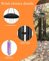 48" Wind Chimes with Large Sun Catcher Prisms Crystal, Deep Bass Tone and Professional Tuned Aluminum Wind Chimes for Patio Garden Memorial, Sympathy Gift for Loss of Loved One, Housewarming Gift