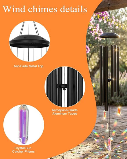 48" Wind Chimes with Large Sun Catcher Prisms Crystal, Deep Bass Tone and Professional Tuned Aluminum Wind Chimes for Patio Garden Memorial, Sympathy Gift for Loss of Loved One, Housewarming Gift