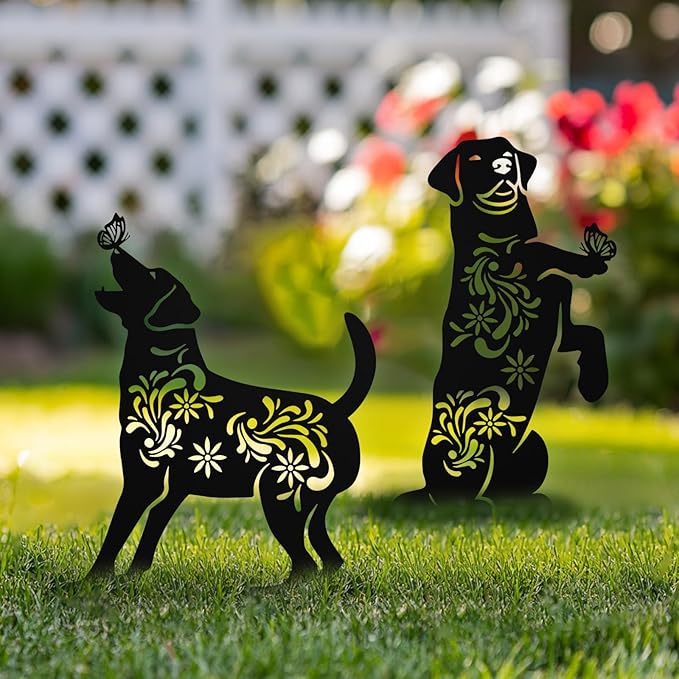 Dog Metal Garden Decor for Outside, 2 Pack 17" Garden Stakes Decorative, Black Silhouette Yard Decor for Dog Lovers Outside, Outdoor, Patio, Lawn Ornaments