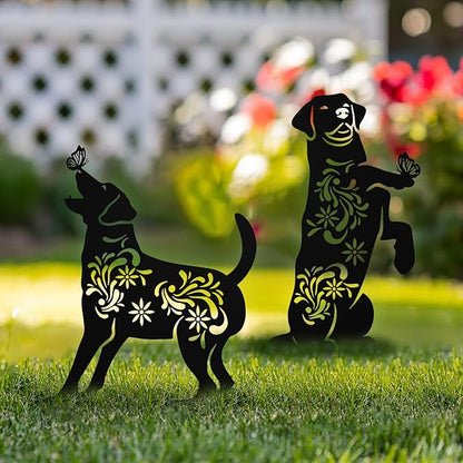 Dog Metal Garden Decor for Outside, 2 Pack 17" Garden Stakes Decorative, Black Silhouette Yard Decor for Dog Lovers Outside, Outdoor, Patio, Lawn Ornaments