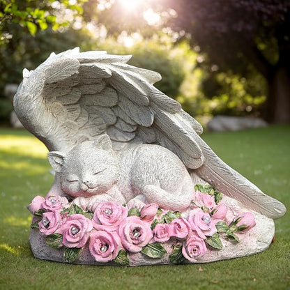 Cat Memorial Stone - Solar Light Pet Hologram Tribute, Waterproof & Durable Outdoor Statue for Memorial Gardens, Unique Cat Memorial Gifts & Decor