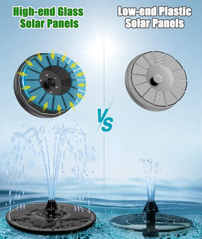 SZMP Solar Water Fountain Upgraded 100% Glass Panel, 3.5W Solar Powered Fountains Built-in 2000 Battery with 7 Nozzle & 4 Fixer, Solar Fountain Pump for Bird Baths, Pond, Outdoor