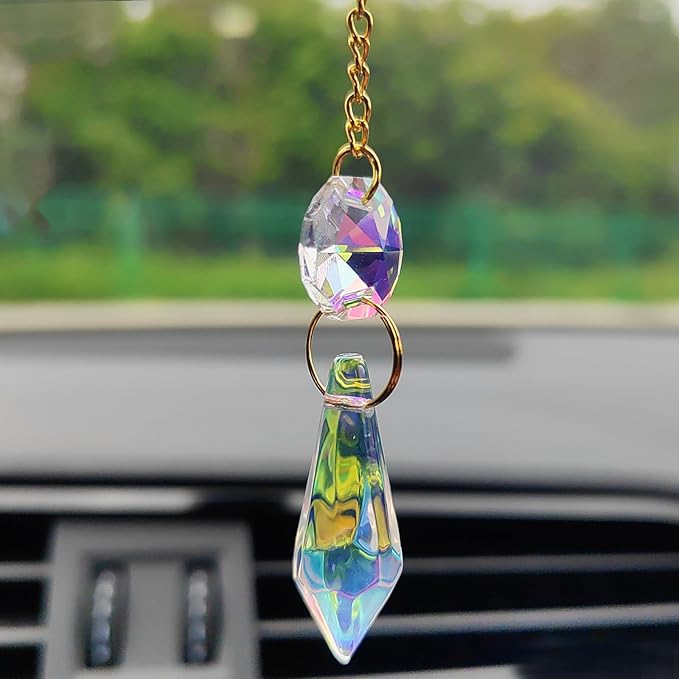 Crystal Sun Catcher Rear View Mirror Accessories, Colorful Crystals Suncatcher Car Mirror Hanging Accessories Car Decor, Hanging Ornament for Window Home Garden etc.